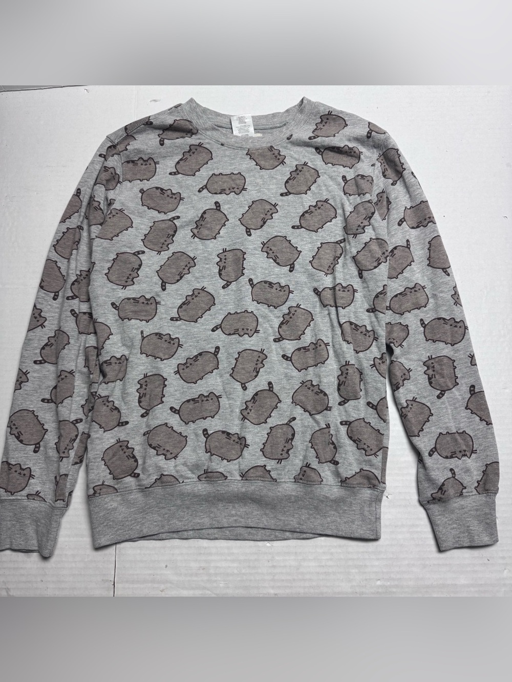 Pusheen All Over Print Relaxed Lightweight Sweatshirt in Gray Brown Size: Small